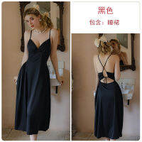 2023 Hot GuiFrench Sexy Backless Temptation Long Pajamas Simple Chest Pad Sling Nightdress Home Clothes Set J3283