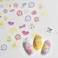 RETAO ดอกไม้น่ารัก5D น่ารักบางๆสติ๊กเกอร์ฟอยล์เล็บรูปหมีไอศครีม Aimo Bert Sunny Elmo สติ๊กเกอร์เล็บศิลปะเล็บขัดเงาแบบมีกาวในตัวสติ๊กเกอร์ติดเล็บ3มิติ