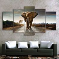 5 Panels Africa Elephant Landscape Canvas Painting Animal Posters and Prints Wall Pictures for Living Room Home Decor No Frame