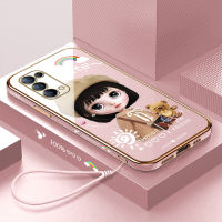 Hontinga เคสโทรศัพท์ OPPO Reno 5 Reno5 5G 4G,เคสโทรศัพท์แฟชั่นลายการ์ตูนสาวน่ารักหรูหราชุบโครเมี่ยมเนื้อนิ่ม TPU ทรงสี่เหลี่ยมป้องกันกล้องเต็มรูปแบบเคสยางกัน Gores สำหรับเด็กผู้หญิง