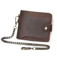 ۞☌ Top Crazy Horse หนัง Cowhide การค้าต่างประเทศ Hot ขายผู้ชาย Retro Hand Chain กระเป๋าสตางค์สั้นกระเป๋าสตางค์ 406