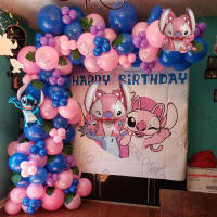 1 ชุด Disney สีชมพู Lilo &amp; Stitch ตกแต่งบอลลูนวันเกิดเด็กตกแต่ง Baby Shower Party ของขวัญอุปกรณ์-Zitao