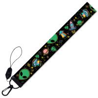 Hot Fashion Green Alien Cartoon Lanyard Keychain Funny Wrist Rope Lariat Mobile Phone Hand Strap Car Key Chain Men Women Jewelry