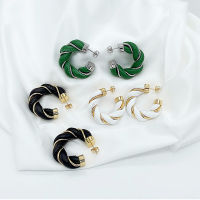 Fashion C Shape Real Leather Twisted Weave Earring Green White Black Color Trendy Women Jewelry Vintage