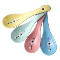 ♘❅ 1PC Ceramic Spoon Cherry Blossom Pattern Beautiful Soup Spoon Cookware Tool Japanese Cuisine Rice Soup Kitchenware Damage Claim