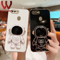 3D น่ารักนักบินอวกาศขาตั้งพับได้เคสมือจับสำหรับโทรศัพท์มือถือ A52สำหรับ OPPO A16 A17 A7 A5S A12 A15 A15S A3S A92 A53 A54 F1S A31 A57 4G A5 2020 A9 2020ที่มีไฟฟ้าแผ่นซิลิโคนนิ่มกรอบหลังสี่เหลี่ยม