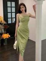 ZZOOI Sexy Elegant Dress Women Satin Slim Irregular Spaghetti Strap Dresses Evening Party High Waist Split Dress Female Summer