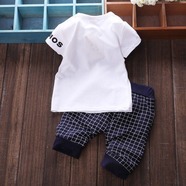 มีเก็บเงินปลายทาง-amart-cotton-newborn-baby-infant-boy-clothes-sets-t-shirt-top-plaid-pants-outfits-intl