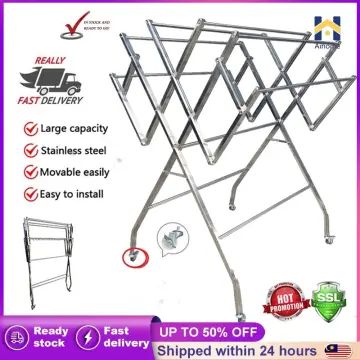 HOMEST【9112】Foldable Mobility Stainless Steel Clothes Hanger / Clothing  Drying Rack / Rak Penyidai Baju不锈钢晒衣架