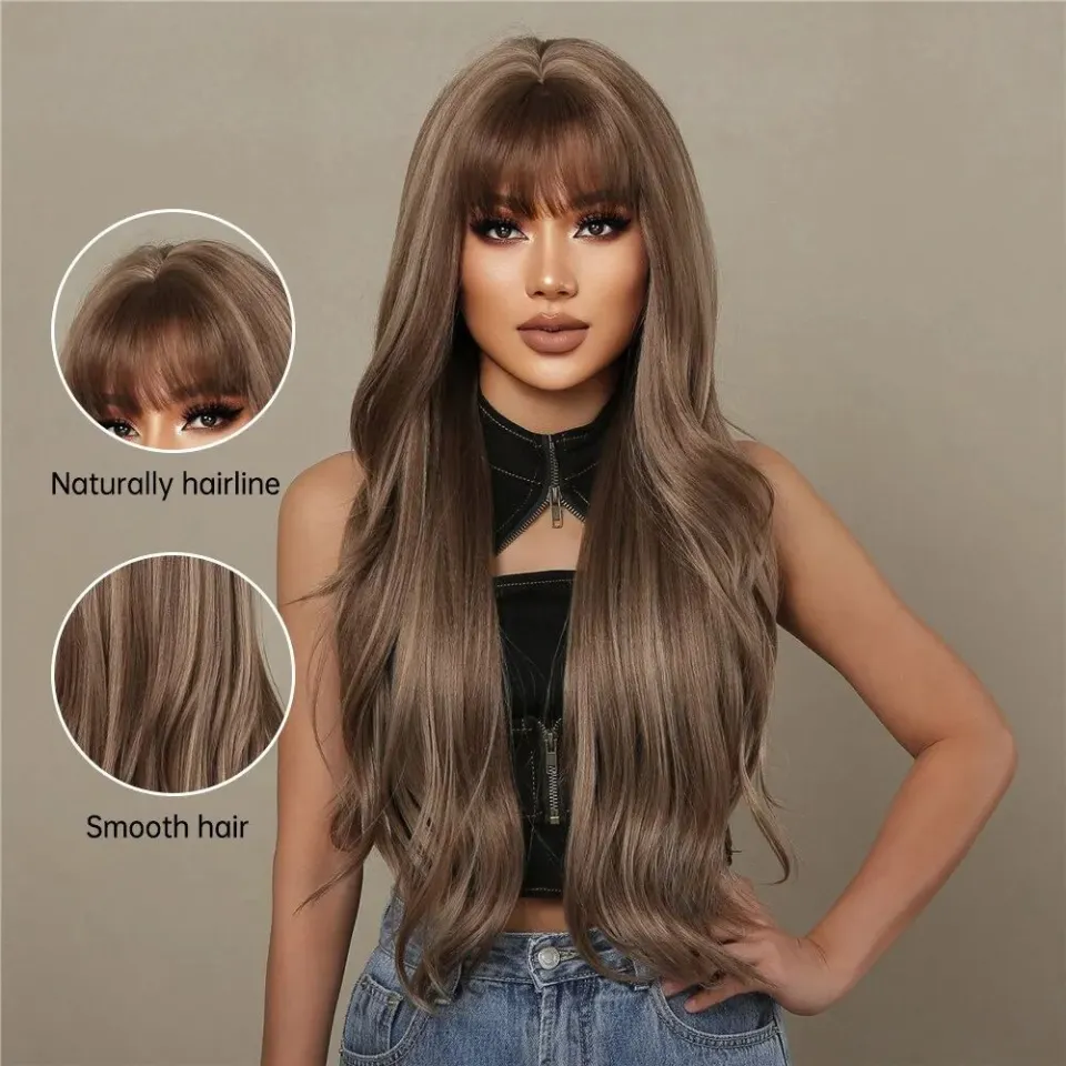 Long Straight Highlights Wig for Black Women Brown Mixed Blonde Wig 28 Inch  Synthetic Middle Part Hair Natural hairline Wigs Heat Resistant Fibre for  Daily Party Use