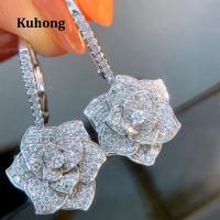 ต่างหูแฟชั่น Kuhong หรูหราสำหรับผู้หญิงเพชรสังเคราะห์เต็มรูปแบบ Bling Bling อุปกรณ์เสริมหูหญิงเต้นรำปาร์ตี้เครื่องประดับแปลกใหม่