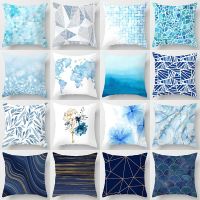 45*45cm Modern Simple Blue Geometric Marble Pillow Cover Home Sofa Decorative Pillowcase Bedroom Cushion Cover Decorations