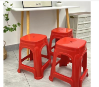 Red plastic stool wholesale thickened non-slip stackable household commercial living room food stalls dining table chairs