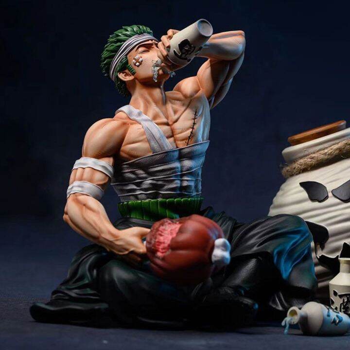 15Cm Anime One Piece Figure GK Injured Drinking Roronoa Zoro Action