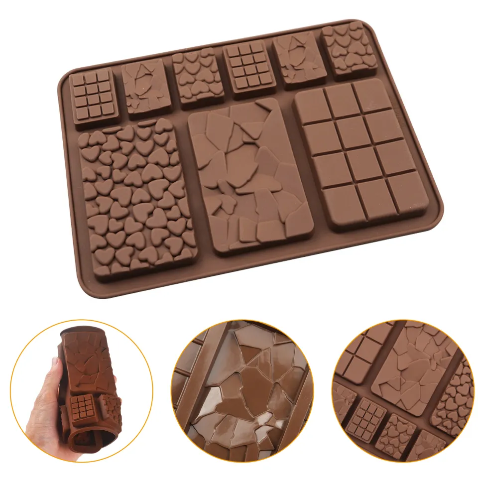 Break-Apart Chocolate Molds Silicone Chocolate Bar Sweet Molds Hot Chocolate  Energy Bar Moulds Rectangle Baking Silicone Bakeware Molds Pack of 2