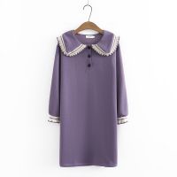 【มีไซส์ใหญ่】Plus Size Womens Polo Neck Spring Autumn Dress Long Sleeved Solid Color A-line Vintage Female Dresses