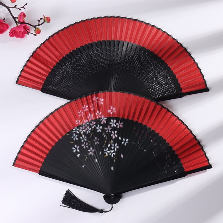 red-black-hand-held-bamboo-folding-fan-dance-folding-chinese-japanese-charming-elegant-vintage-retro-style-women-gifts