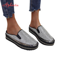 Aphixta Women Slippers Rhinestone Slip On Pattern Flat Shoes Woman Big Size 43 Soft Antiskid Breathable Sneakers Casual Slides