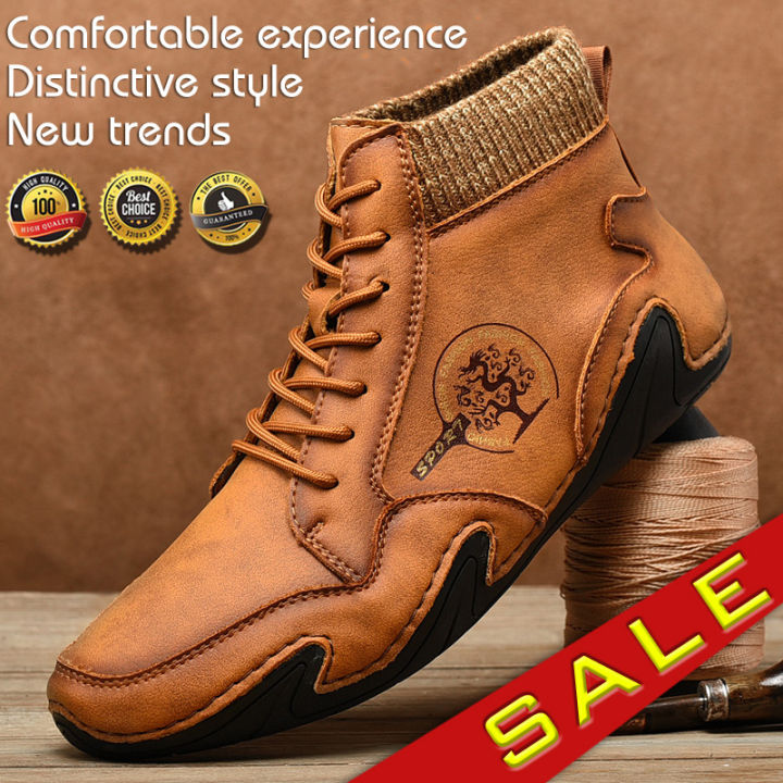 hand-stitching-vintage-mens-shoes-mid-cut-trend-shoes-ankle-boots-comfort-soft-comfort-casual-driving-male-footwear-vintage-fashion-casual-leather-rubber