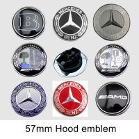 57มม. หมวกสัญลักษณ์ด้านหน้าสำหรับ Mercedes Benz AMG BRABUS ป้ายแนวนอนติดป้าย Apple ต้นไม้คาร์บอนไฟเบอร์หูข้าวสาลี Carlsson