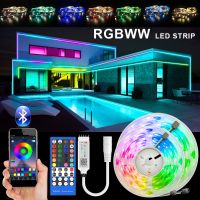 [ใหม่2023] แถบไฟ LED RGBWW แสง SMD 5050 10เมตร5เมตรไฟ LED กันน้ำริบบิ้นไดโอดเทปนำแสดงโดย RGB DC12V ยืดหยุ่นควบคุมแอพพลิเคชั่นโทรศัพท์ + อะแดปเตอร์