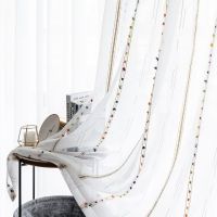 White Embroidered Linen Tulle Window Curtains for Living Room Colorful Stripe Sheer Voile Curtain for Bedroom Drapes Blind Decor