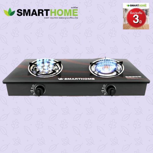 smarthome-gas-stove-2-head-เตาแก๊สตั้งโต๊ะ-2-หัวแบบทองเหลืองและหัวเทอร์โบหน้ากระจกนิรภัย-รุ่น-sm-ga2h-05รับประกัน3ปี