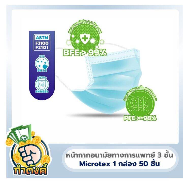 หน้ากากอนามัย-microtex-แพ็ค-50-ชิ้น-มีสีให้เลือก-by-กำตังค์