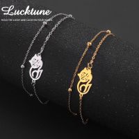 Lucktune Sleepy Cat Pendant Bracelet for Women Stainless Steel Cute Kitten Chain Bracelet Fashion Couple Jewelry Birthday Gift