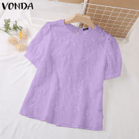 (จัดส่งฟรี)Fancystyle VONDA เสื้อผู้หญิงลำลองอเนกประสงค์เสื้อยืดคอกลมแขนพัฟเสื้อเบลาส์แฟชั่นลายดอกไม้เสื้อ #2