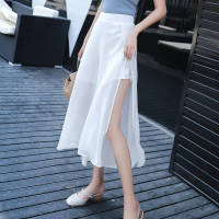 Side Split Wide Leg Shorts Skirt Womens Summer Sweet Slim Chiffon Capris Skirts Female Korean Style Split Tulle Skirt Pants