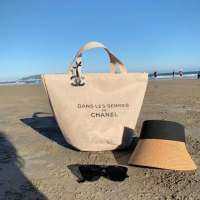 Simple Beach Bag ผ้าลินินที่ระลึกกระเป๋าช้อปปิ้งกันน้ำความจุขนาดใหญ่แบบพกพาหนึ่งไหล่กระเป๋าถือพร้อมเครื่องประดับ