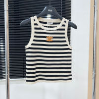 ร้อน, ร้อน★Original spot Ce 2023 lineˉ American retro leather slim striped vest womens summer knitted tops tide