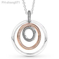 ❍ Original Two-tone Circles Pendant With Crystal Necklace For 925 Sterling Silver Bead Charm Bracelet Europe DIY Jewelry