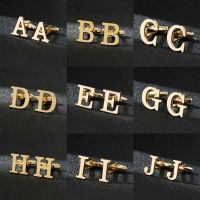 【hot】 Gold Color English Letters A-Z for Men Luxury Jewelry Shirt Cuff Links French Business Accessories