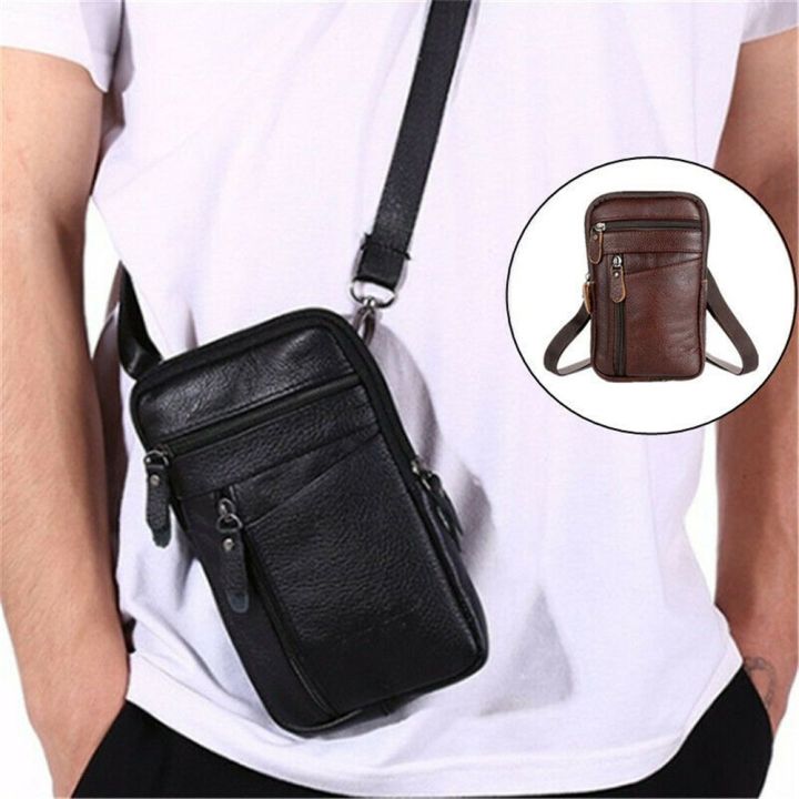 1 x Men Leather Multi-function Small Messenger Bag Phone Pack Shoulder ...