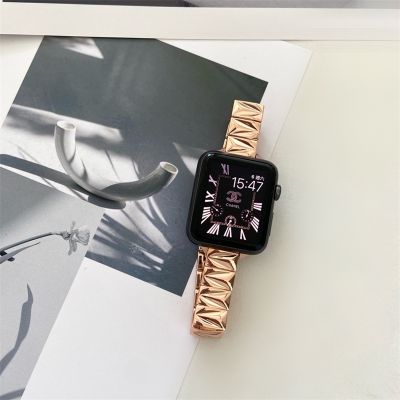 ✙✽▲ Geometric Pattern Stainless Steel Strap for Apple Watch Series 7 6 5 4 SE 3 2 1 Woman Metal Watch Wristband for iWatch