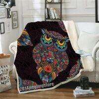 Bohemian owl 3 dprintable Sherpa fleece blanket bed worm travel thong blanket