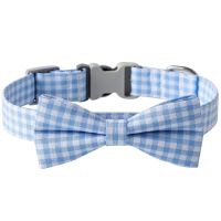 ปลอกคอสุนัขที่มี Bowtie สีฟ้าลายสก๊อตปลอกคอสุนัขสะดวกสบายทนทานตรวจสอบปลอกคอสุนัขสำหรับสุนัขขนาดใหญ่ขนาดกลางขนาดเล็ก