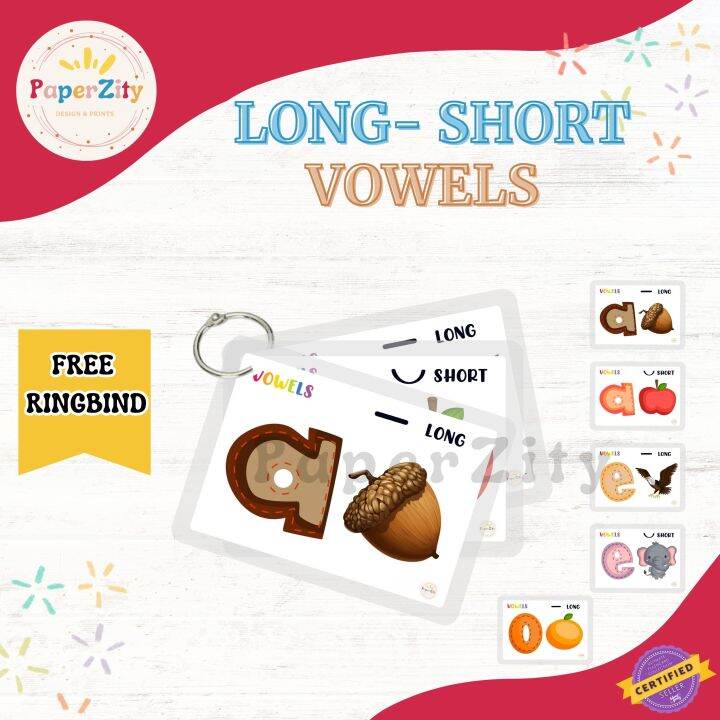 LONG & SHORT VOWEL Laminated Flashcards for kids/ Literacy Flashcard ...