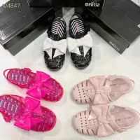 【ready stock】The latest 2022Melissaˉ bow weave hollow toe cap soft bottom sandals parent-child shoes beach shoes women