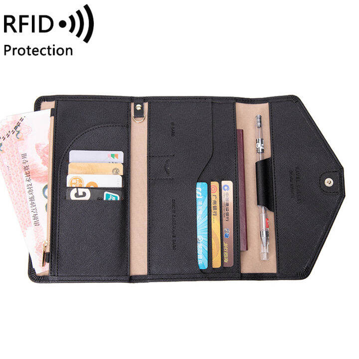 RFID Protection Hasp Passport Cover Wallet Women Cards Holder Travel