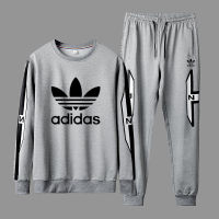 [M-8XL] Adidase∮ Men S Casual Large Size 2ชิ้น/เซ็ต Round Neck Pullover Sweatshirt + Joggers &amp; Sweatpants มี4สีให้เลือก