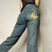 Jeans Women Workout Cargo Pants Low Waist Y2K Butterfly Print Ladies Baggy Denim With Pockets R Fairycore Grunge