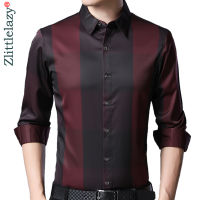 2022 Brand Casual Luxury Plaid Long Sleeve Slim Fit Men Shirt Streetwear Social Dress Autumn Shirts Mens Fashions Jersey 92339