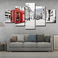 ตู้โทรศัพท์รูปภาพ Street View ภาพวาดผ้าใบ Wall Art Modular พิมพ์โปสเตอร์กรอบหน้าแรก Backg ตกแต่งห้องนั่งเล่น Set