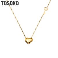 TOSOKO เครื่องประดับสแตนเลส Key Love Peach Heart สร้อยคอผู้หญิงแฟชั่น CHAIN ​​BSP112