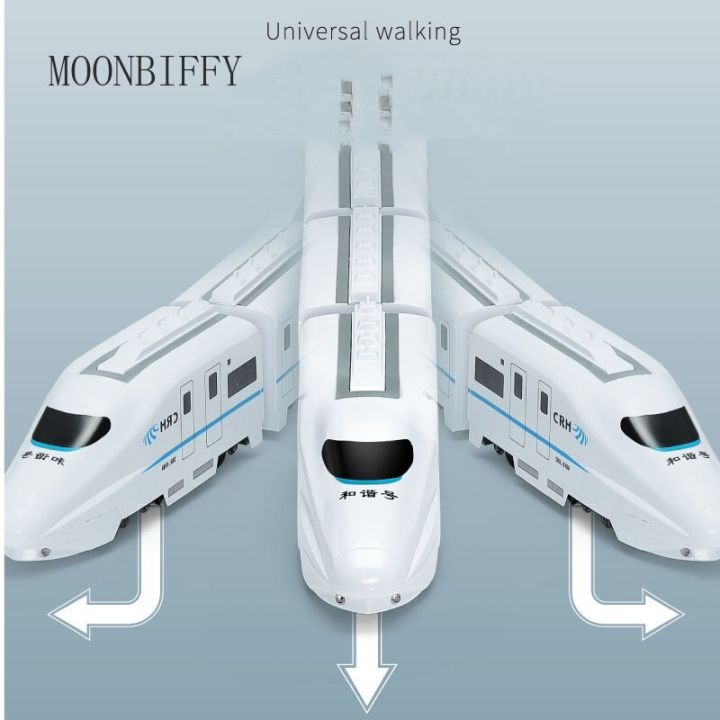 โมเดลรถไฟบล็อกรถไฟของเล่นทางรถไฟความเร็วสูงสำหรับเด็กไฟเสียงระบบไฟฟ้าการจำลองความกลมกลืนแบบทำมือ