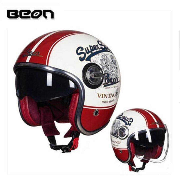 BEON Motorcycle Helmet 3/4 Open Face Double Lens Moto Casco Visage ...