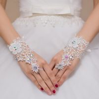 ℗┇℡ Short Lace Spark Rhinestone Wedding Bridal Gloves Wrist Length Party Prom Accessories